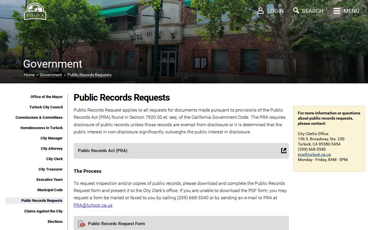 Turlock criminal records and citywide CPRA request process