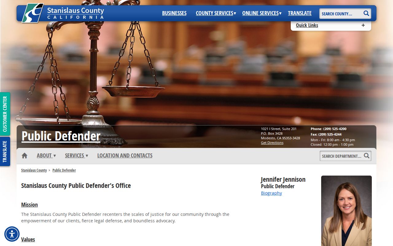 Stanislaus County criminal court case Public Defender resources