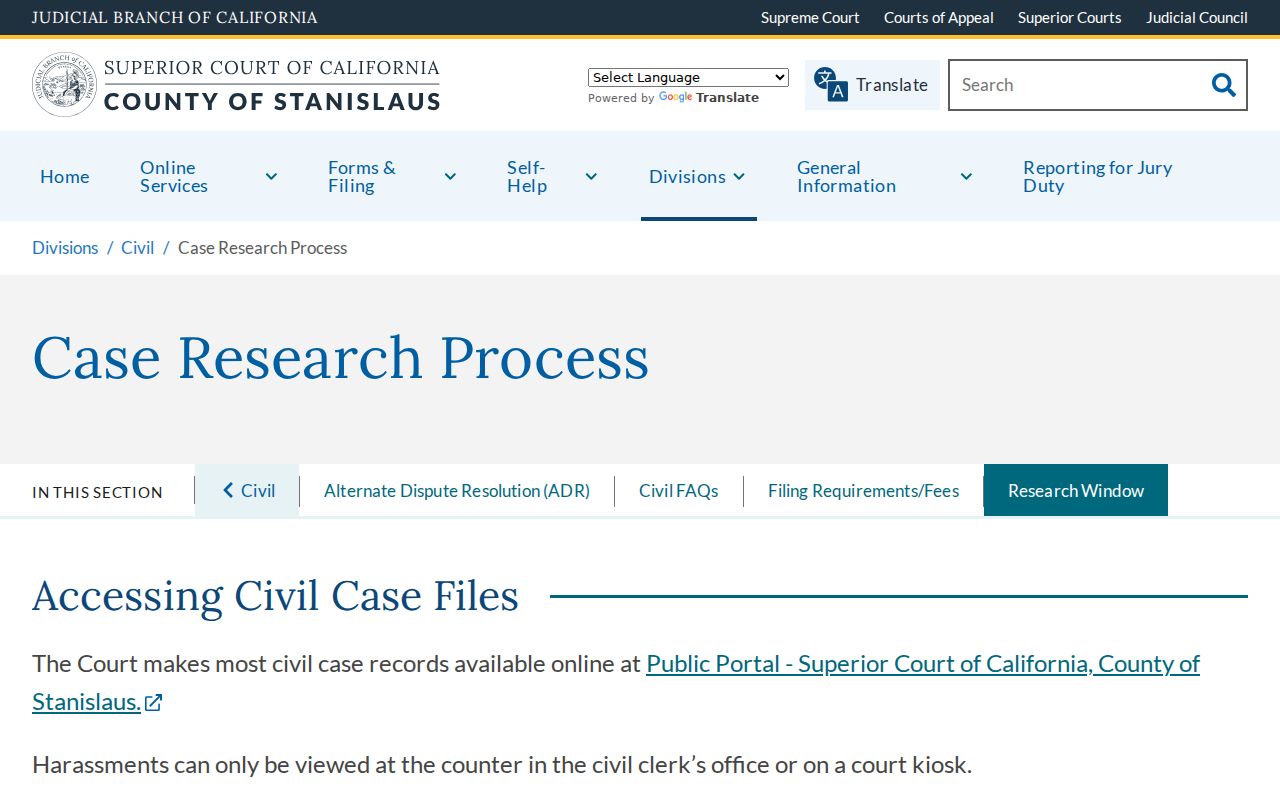 Stanislaus County criminal court record search and copy fees