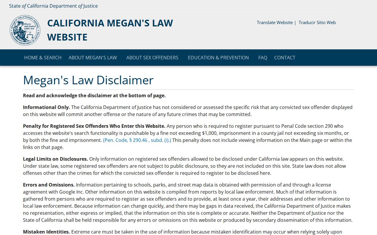 Stanislaus County criminal history California Megan's Law search