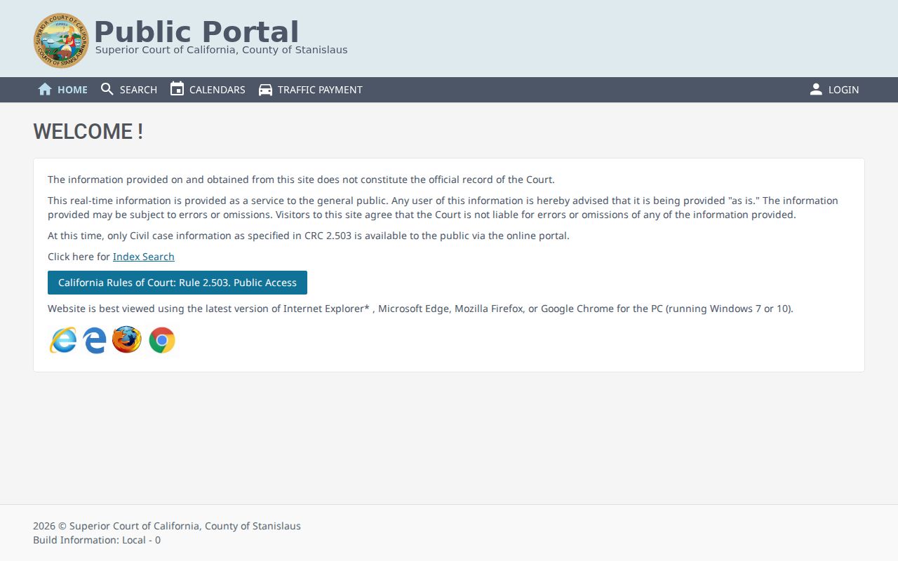 Stanislaus County criminal history Superior Court portal